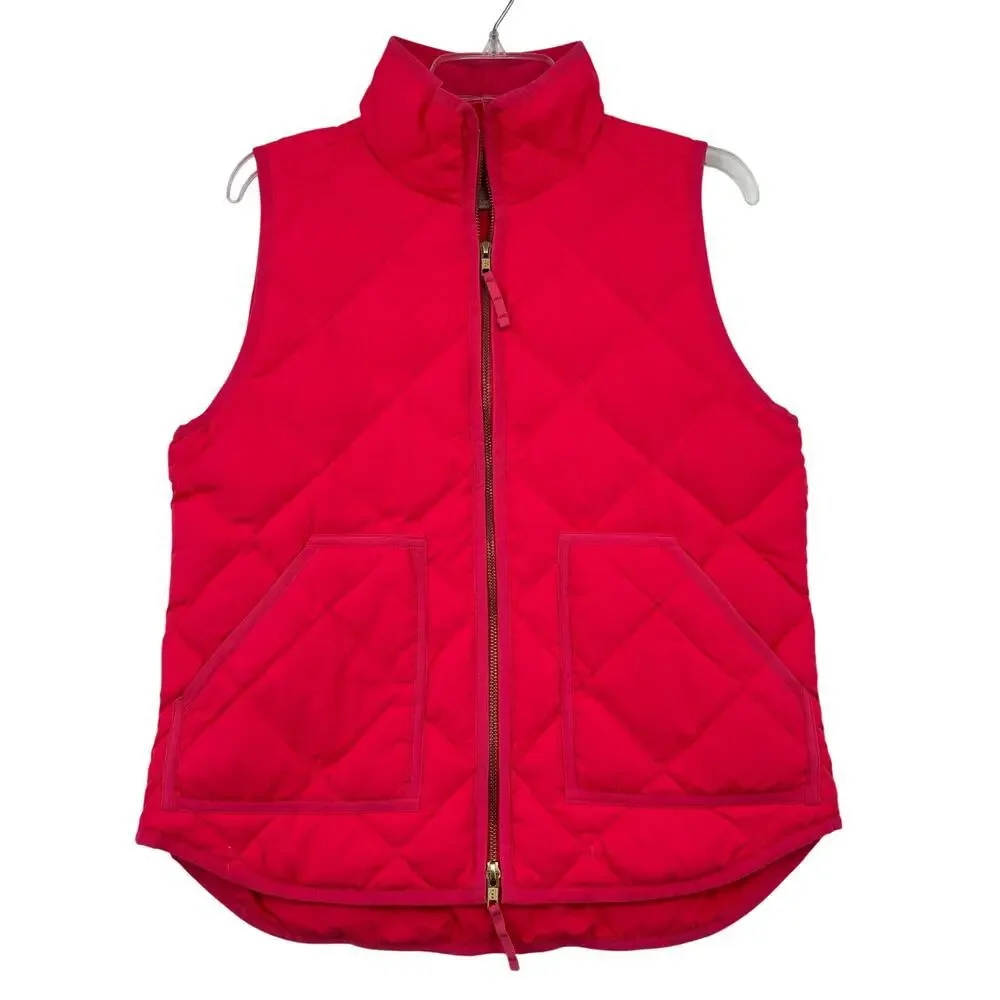 J. Crew Factory Quilted Down‎ Vest Womens Size S Pink Pockets Two Way Zipper
